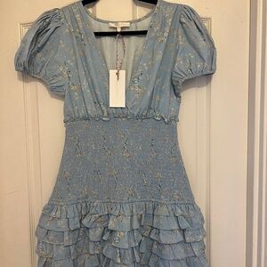 LoveShackFancy blue floral dress